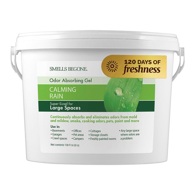 SMELLS BEGONE 1-Gallon Odor Absorber Gel - Air Freshener & Odor Eliminator for Homes, Garages & Commercial Buildings - Industrial Size - Calming Rain Scent - Image 1